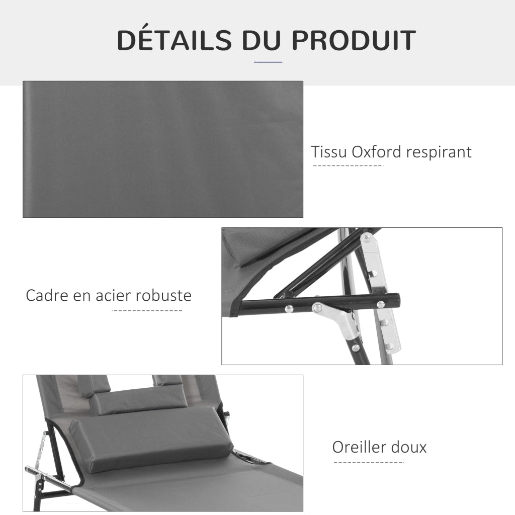 Chaise Longue Pieghevole con 3 Cuscini ¨C zephmum ¨C Grigio 4 Posizioni