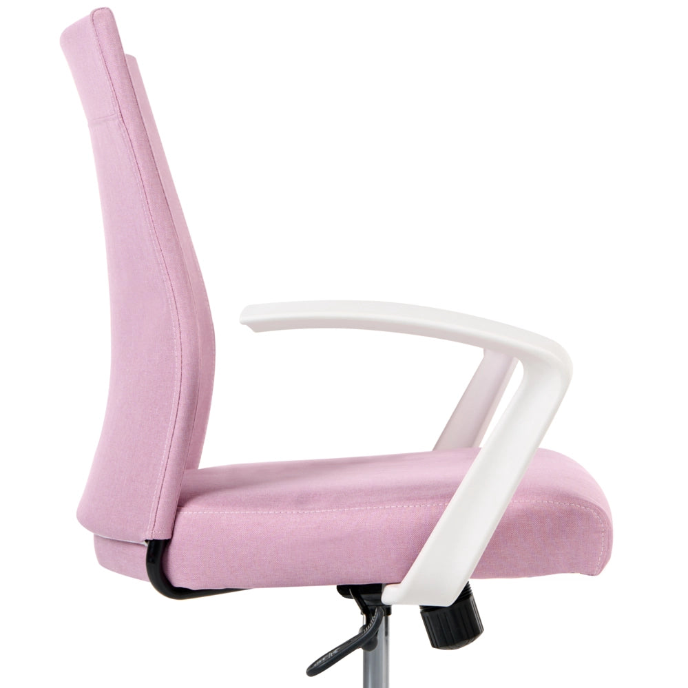 Sedia da ufficio in tessuto rosa con gambe in ferro, altezza e schienale regolabili girevole per ufficio domestico