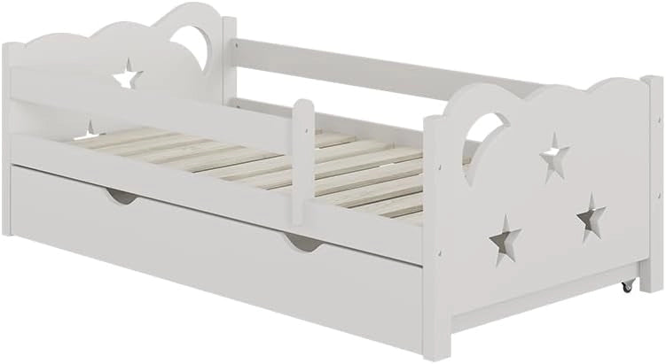 letto per bambini Jessica, Grigio, 70x140 cm con cassetto e materasso, estendibile come letto per ragazzi, combinabile con la serie Jessica