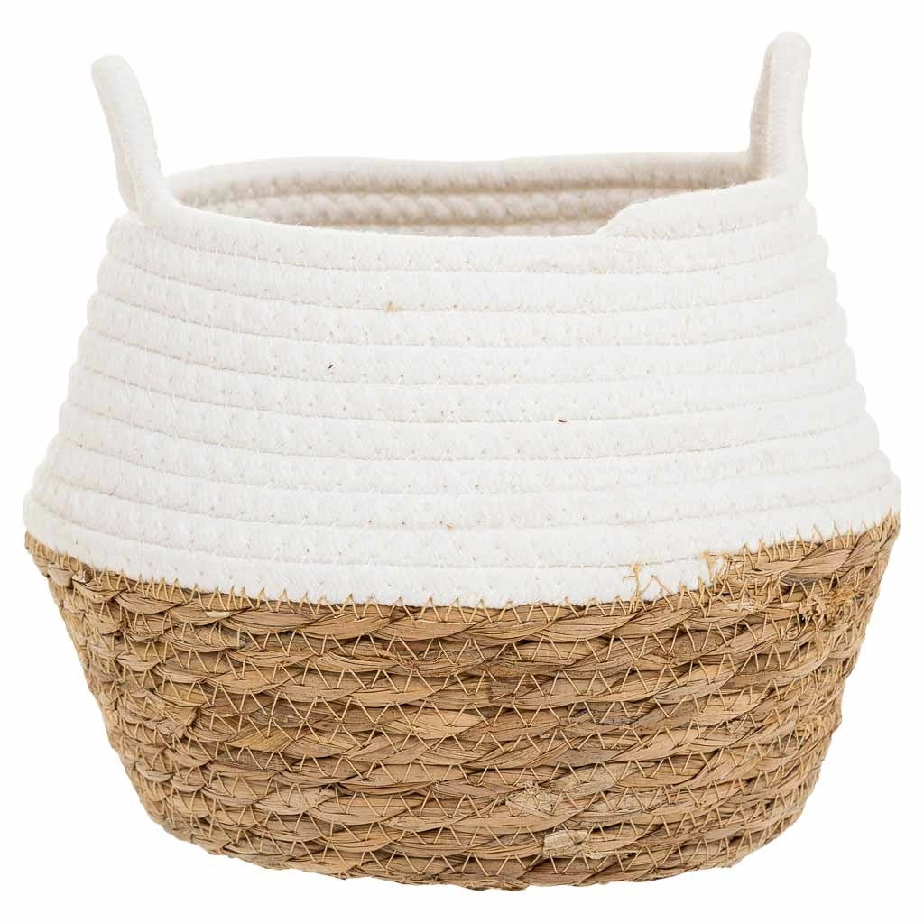 Cestino in fibra naturale e cotone bianco D22x20