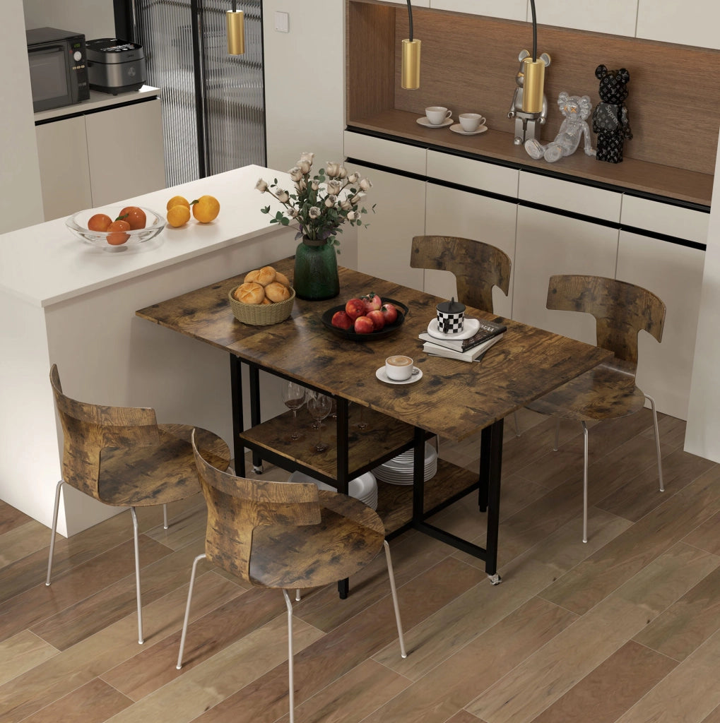 Tavolo da pranzo pieghevole con ripiani e ruote 140x80 cm