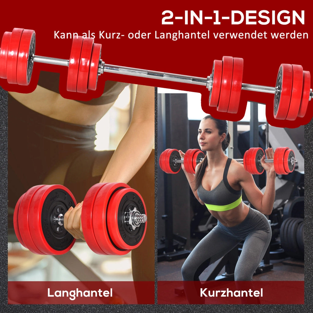 Set di manubri regolabile 30 kg ¨C Minimal ¨C Rosso e nero 21,5x21,5x3,8 cm