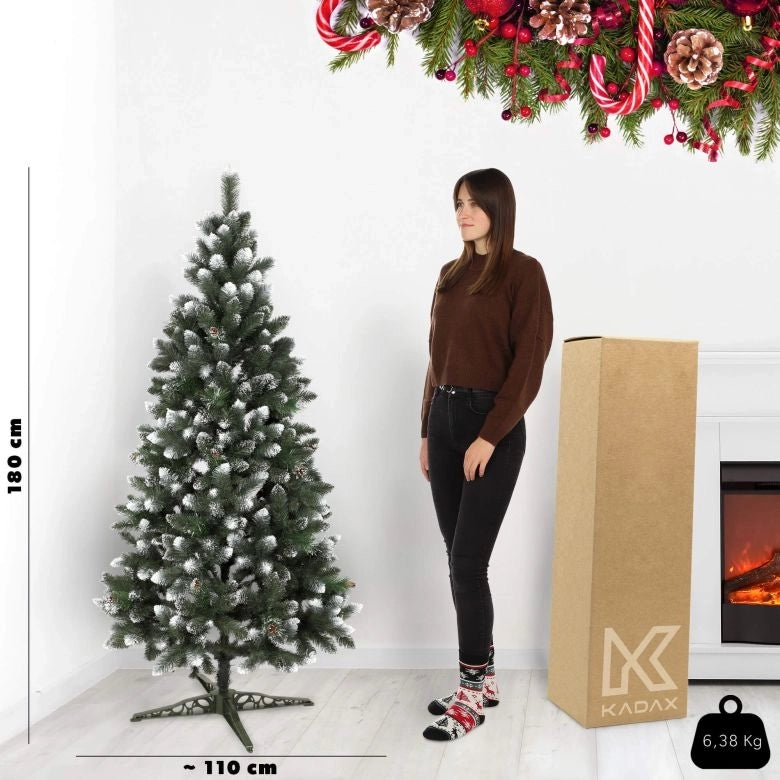Albero di Natale artificiale KADAX realistico, 180 cm, denso, a forma di pino diamante, ricoperto di neve, di alta qualità.