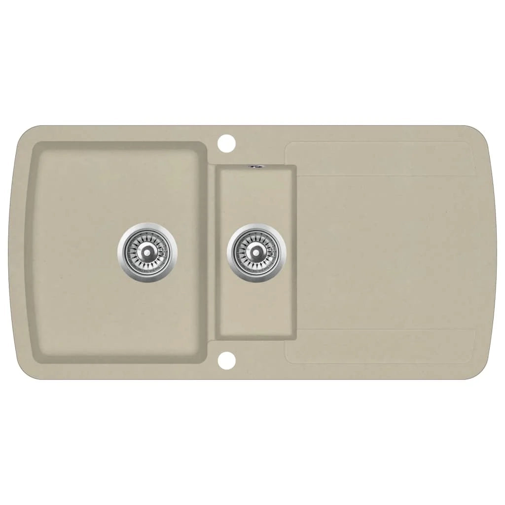 Lavabo cucina doppio lavello 96 x 50 cm granito beige 02_0002339