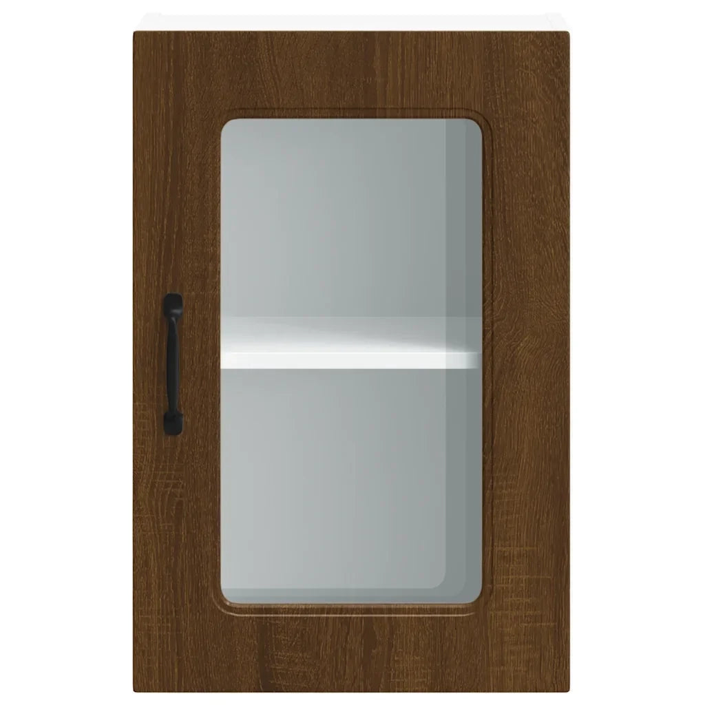 Pensile da cucina in legno composito con anta in vetro spazio contenitivo ottimizzato 40 x 31 x 60 cm legno marrone 02_0049957