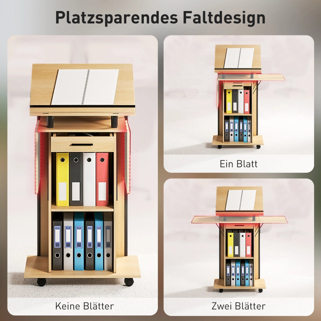 Scrivania Mobile con Rotelle e Ripiani ¨C Xylo ¨C Rovere con Cassetto e Scaffale Regolabile
