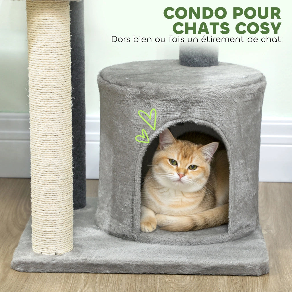 Arbre ¨¤ Chat con Piattaforme, Tana e Palla in Peluche, Paletti in Sisal ¨C zephmum ¨C Grigio 103 cm