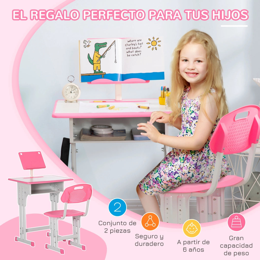 Scrivania Bambini con Sedia ¨C zephmum ¨C 60x45x90-102 cm Rosa