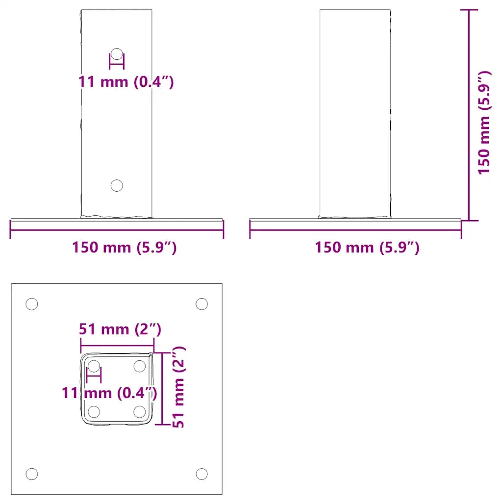 Basi per Pali Quadrate 12 pz Argento 51x51 mm Acciaio Zincato CFW5587598