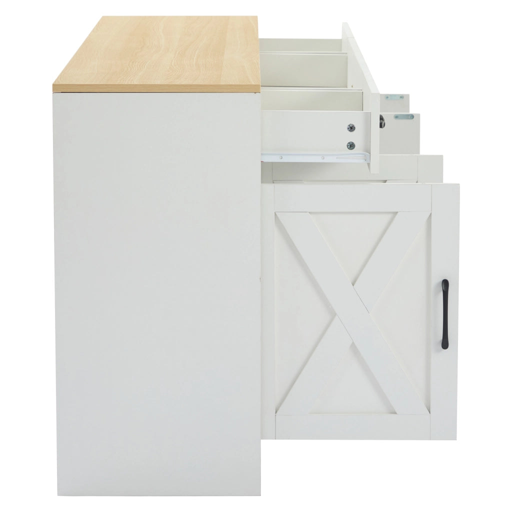 Credenza e madia con 3 cassetti e 4 ante in MDF, stile industriale, per soggiorno e ingresso, bianco 160 × 37 × 75 cm