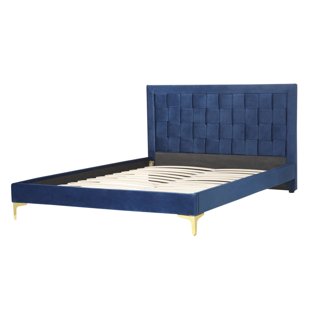 Letto Imbottito Matrimoniale 140 x 200 cm Testiera Blu Velluto Gambe Dorate