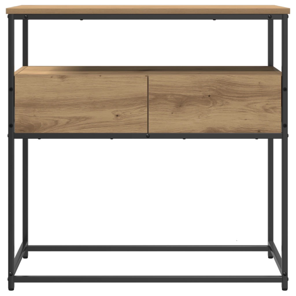Tavolino Console Rovere Artigianale 75x40x75 cm Legno Ingegnerizzato e Acciaio