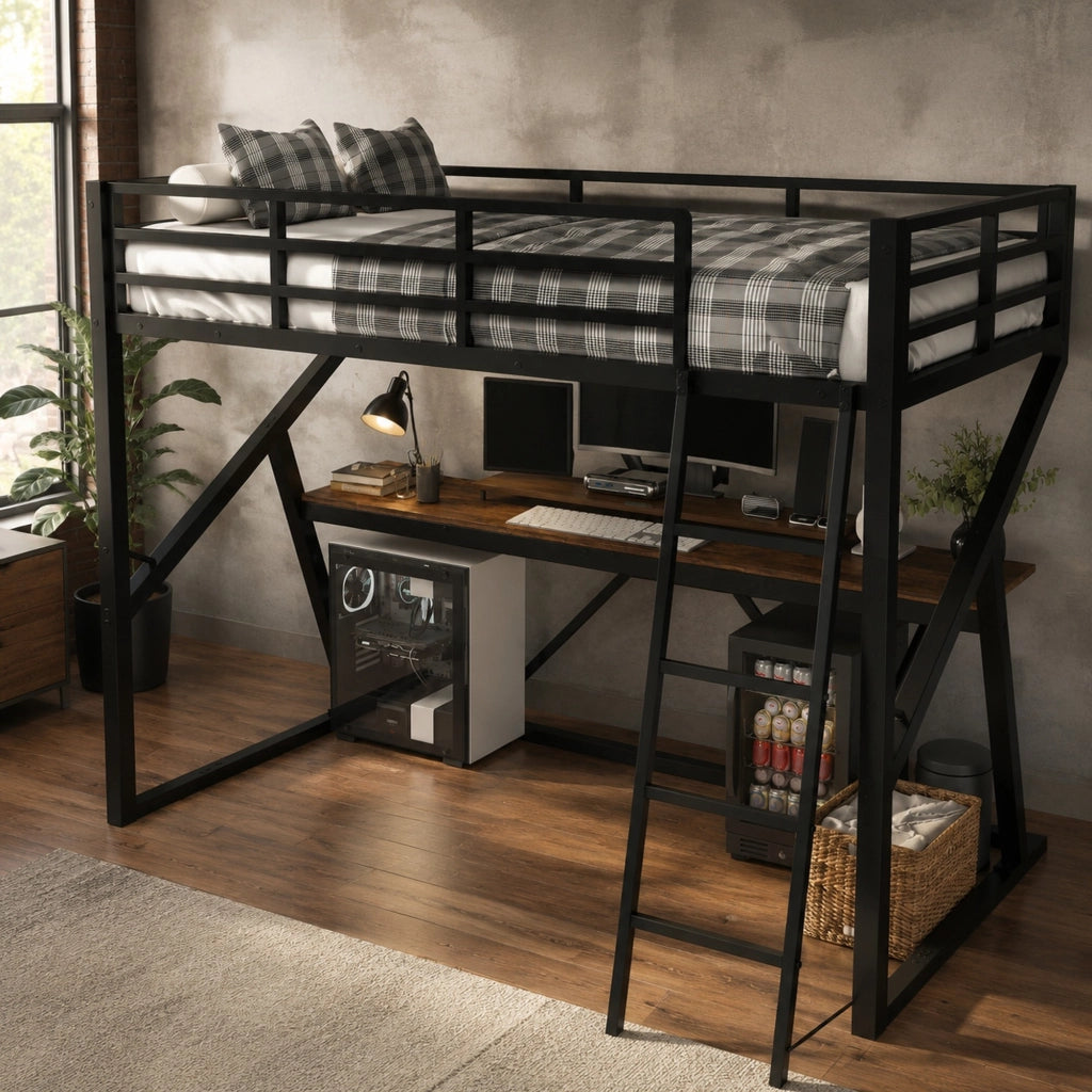 Letto a soppalco per bambini 90x200 cm con LED e scrivania