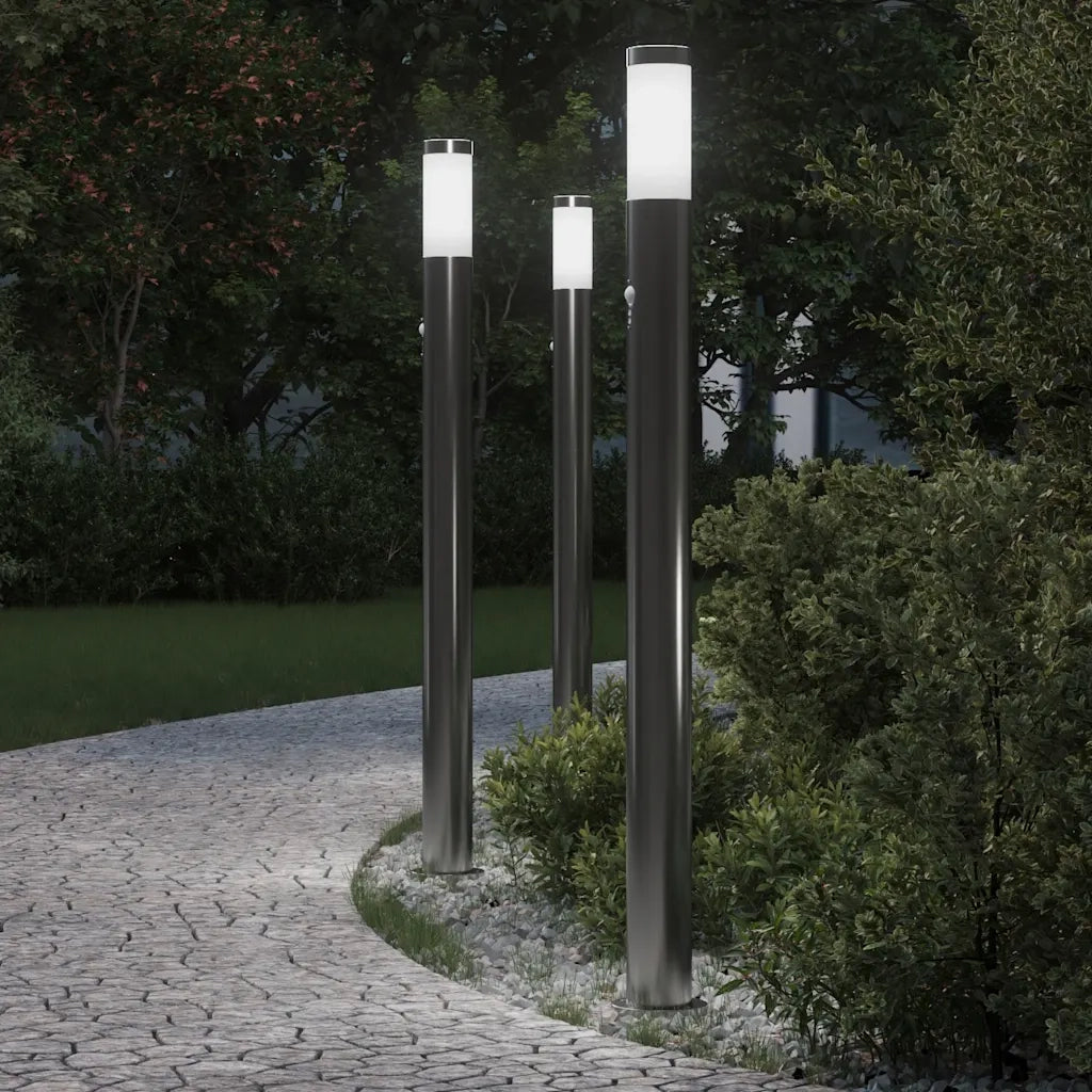 Lampioni a paletto con sensore 3 pz 110 cm Acciaio Inox IP44 4006010