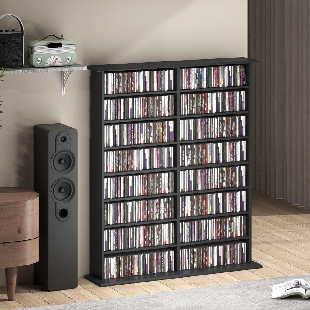 Libreria Porta CD 106,5x24x123,7 cm Design Moderno 16 Ripiani in Legno Nero
