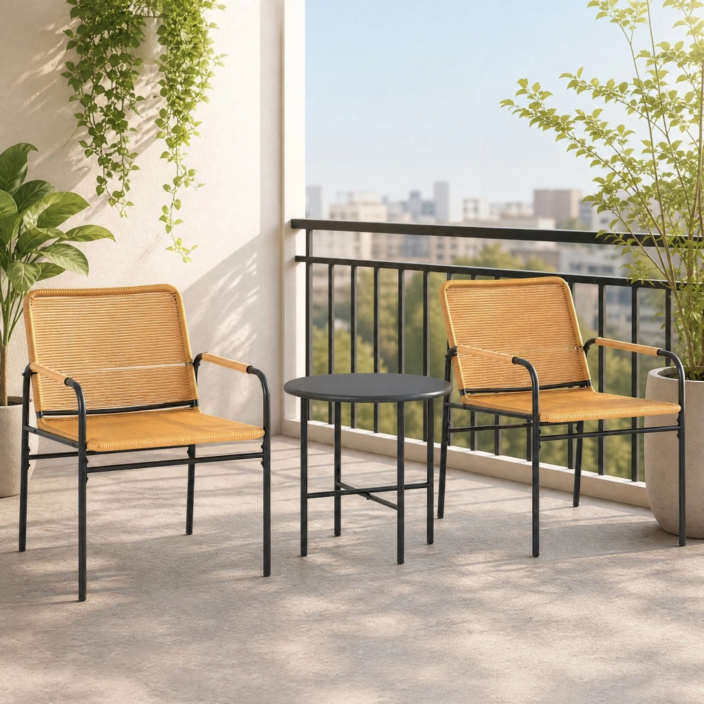 SET BISTRO RATTAN 3 PEZZI 54x66x76 cm Ø50x48 cm Giallo