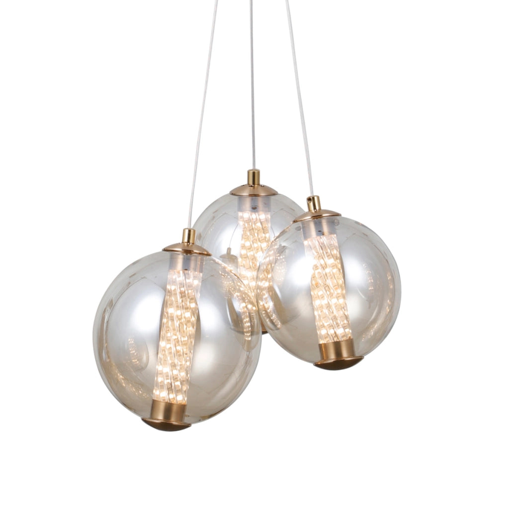 Lampadario Italux Butero oro, vetro ambra, LED 12W