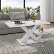 Tavolino da caffè rettangolare bianco lucido 100x48x45 cm in MDF con doppio ripiano