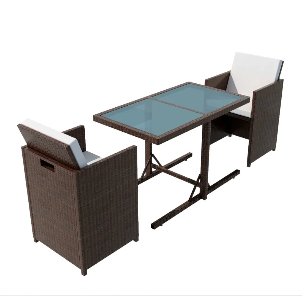 Set da Bistrot 3 pz con Cuscini in Polyrattan Marrone 42540