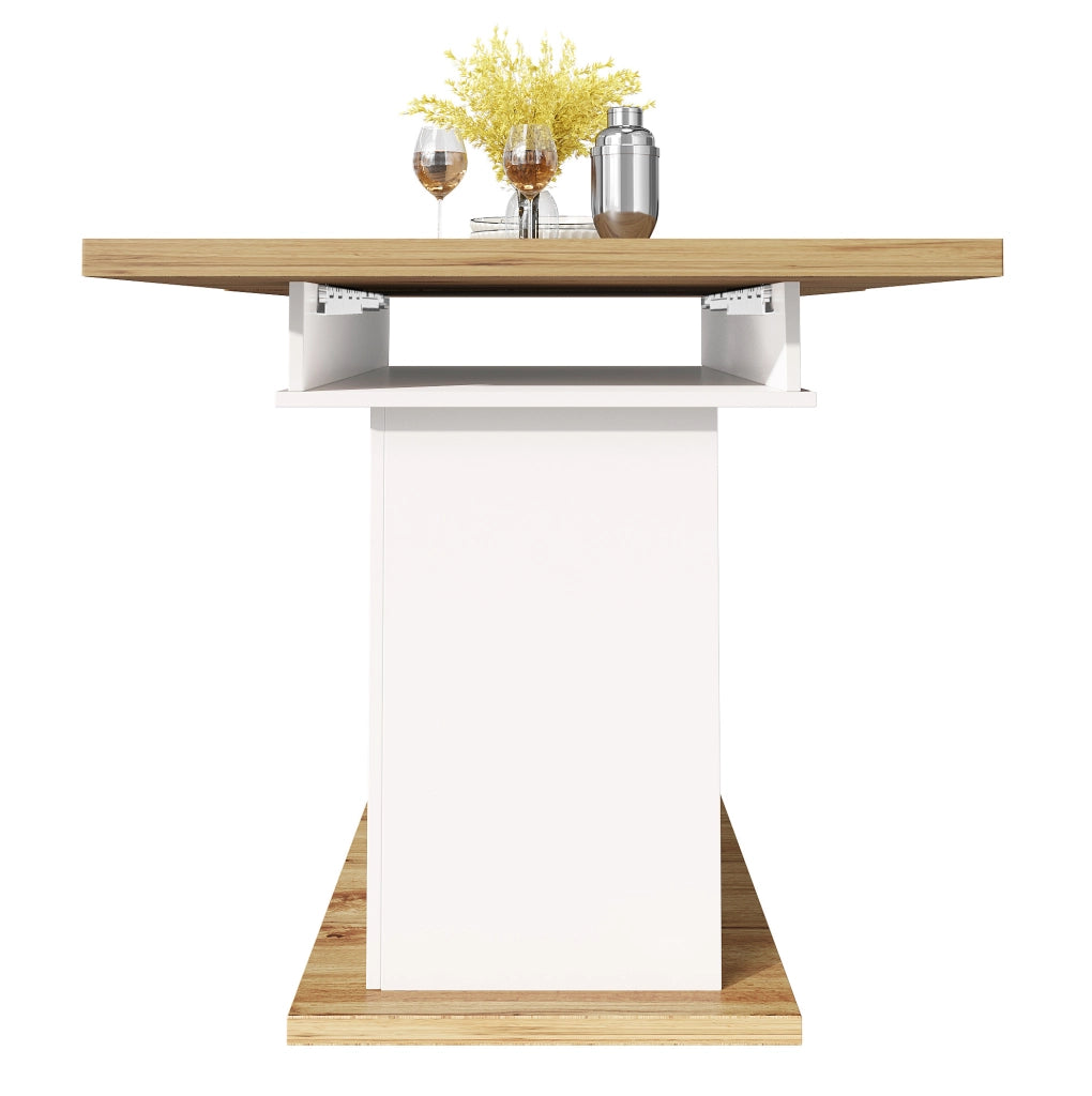 Tavolo da pranzo allungabile 110-140x80x75 cm con vano portaoggetti; MDF e metallo