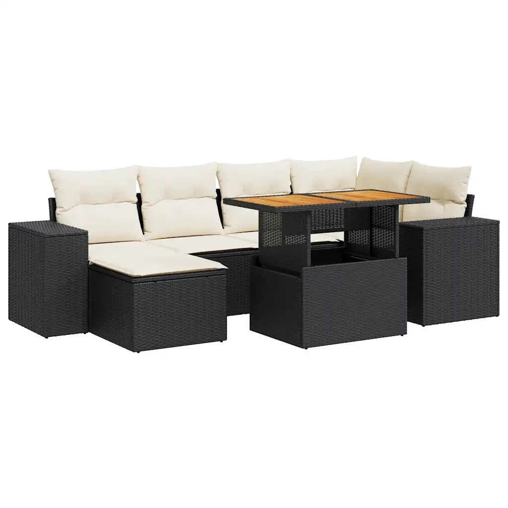 Set Divani da Giardino con Cuscini 7pz Nero Polyrattan 3327395