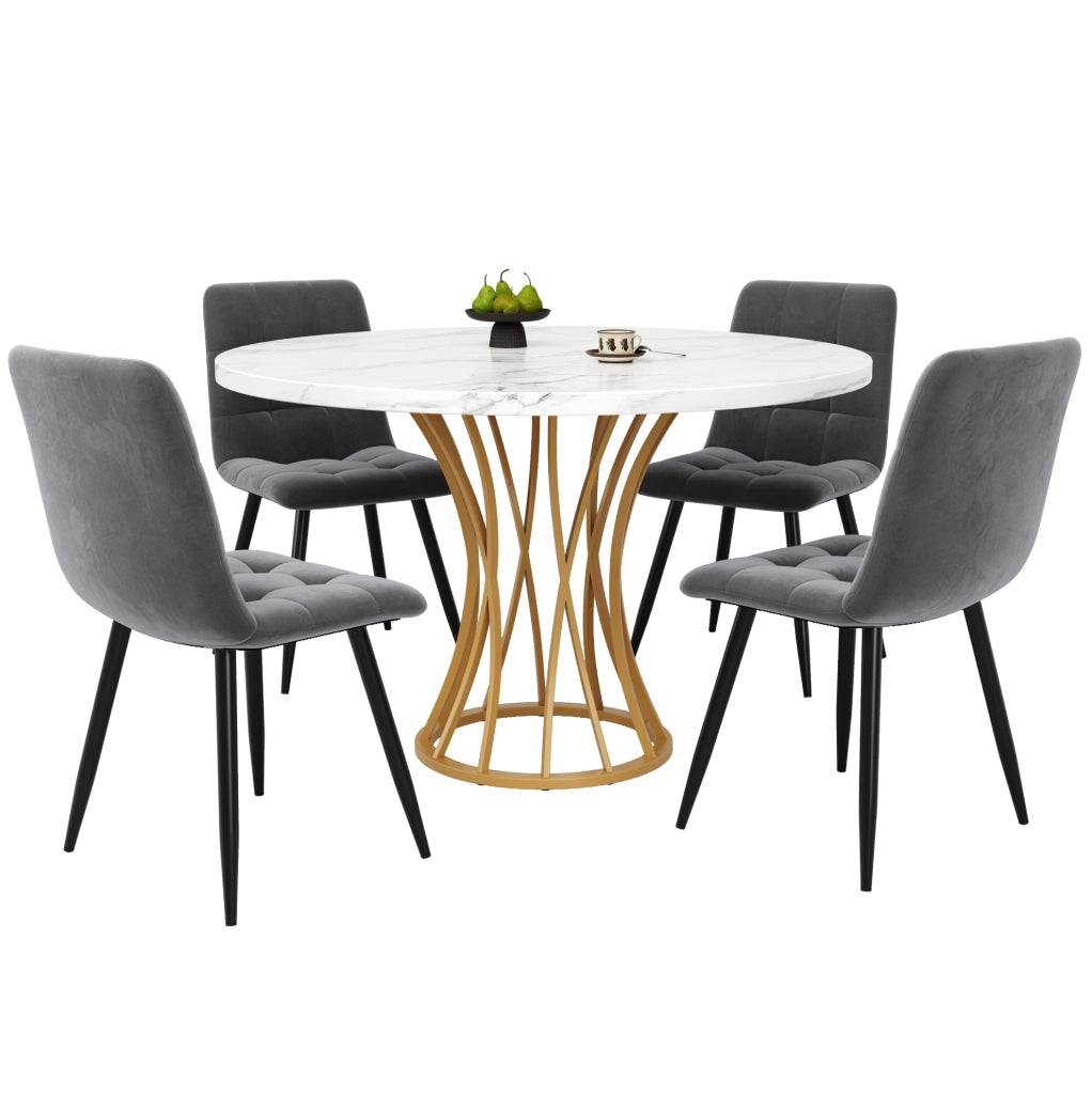 Set tavolo da pranzo 80x80x76 cm con 4 sedie; MDF; metallo; velluto multicolore