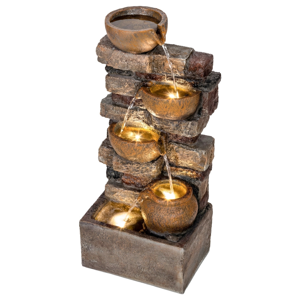 Fontana da Giardino a Cascata con Luci LED ¨C zephmum ¨C Marrone Rustico