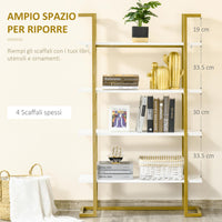 Libreria 4 Ripiani 92x35x152 cm in MDF e Acciaio Bianco e Oro