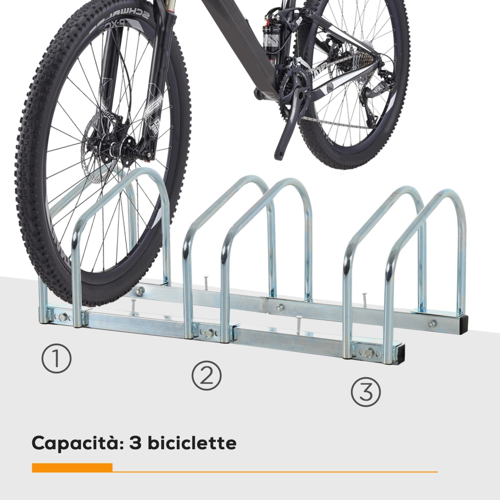 Rastrelliera Portabiciclette Parcheggio per 3 Biciclette Tubi d'acciaio