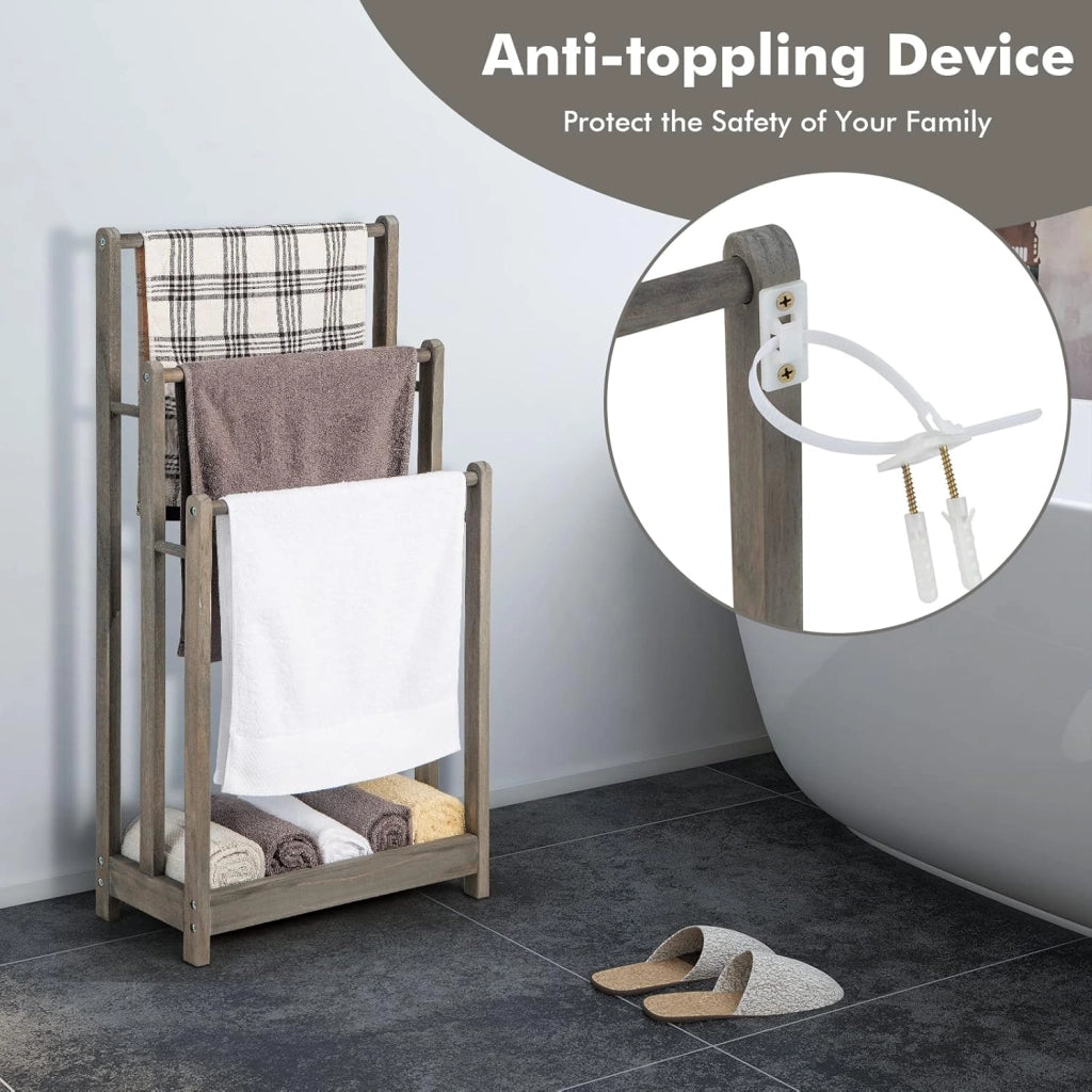 Portasciugamani in piedi con aste, porta asciugamani senza fori, 45 x 22 x 86 cm, salvaspazio per asciugamani, vestiti e coperte (grigio)