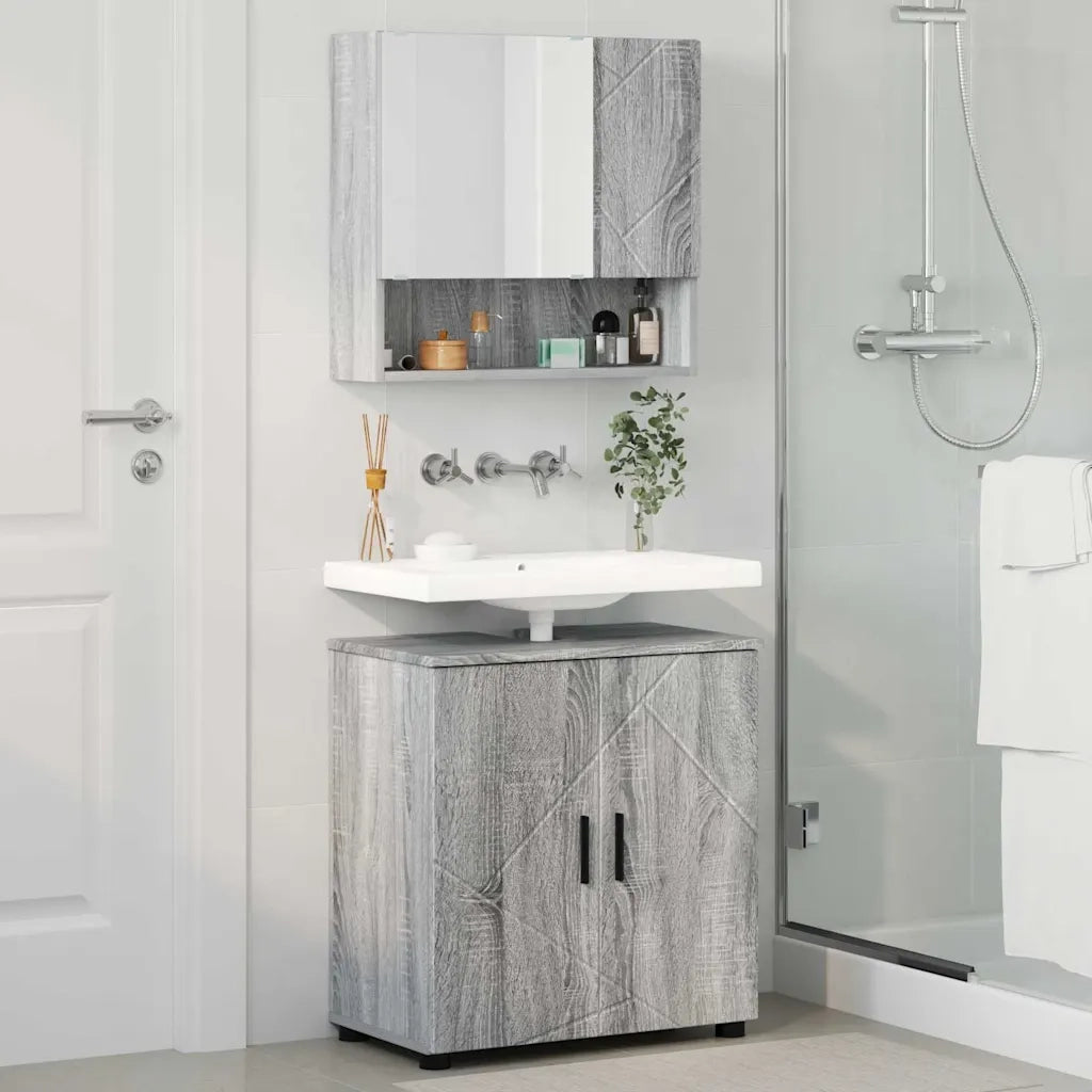 Set di mobili per il bagno con porta 2 pcs Grigio Sonoma 3392939