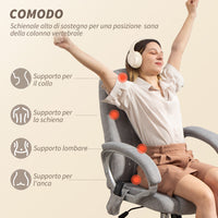 Sedia da Ufficio Operativa Massaggiante a 4 Punti con Riscaldamento 65x70x111-119 cm Tessuto Vellutato Grigio