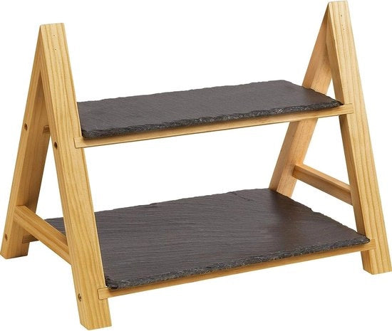 Due-trappole etagère/serve-rete in pietra naturale, dimensioni: 35,5 x 22 x 27 cm, pietra/gretole, tapas + amici, antracite/cenere chiaro