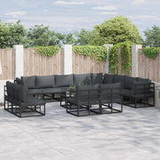 vidaXL Set Divano da Giardino con cuscino 13 pcs Nero Alluminio