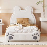 DESMIU Letto per Bambini 1 Posto con Testiera Orso, 90 × 200 cm, Senza Materasso, Bianco