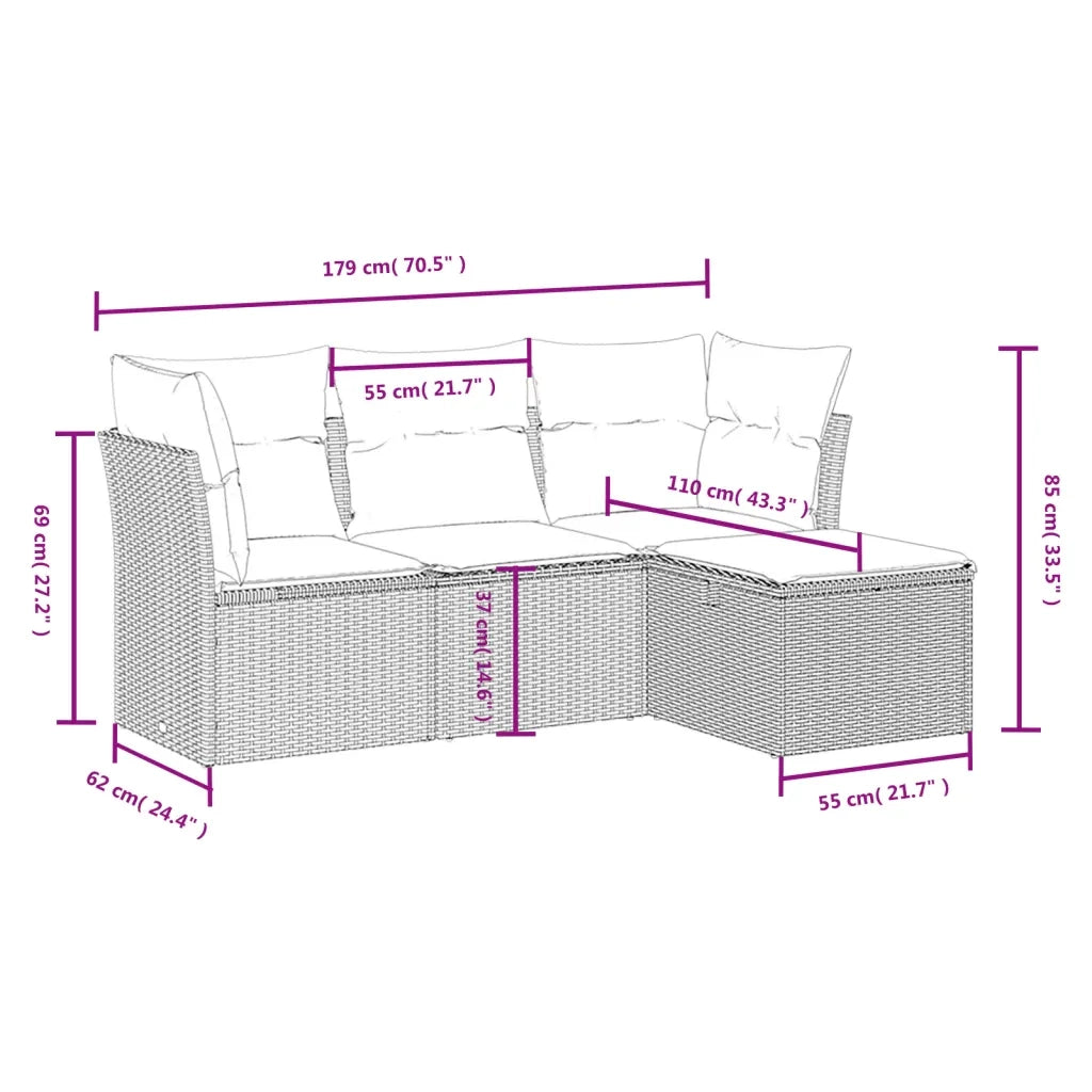 Set Divani da Giardino 4 pz con Cuscini in Polyrattan Grigio 3263116