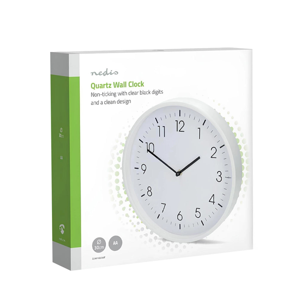 Orologio da Parete 30 cm Movimento Silenzioso Cornice Leggera Bianco Nedis