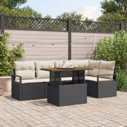 Set Divano da Giardino 6 Pezzi con Cuscini Nero Rattan Polietilene Acacia