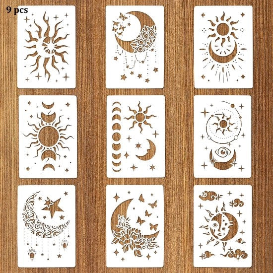 Set di Schemi Reutilizzabili da 9 - Disegni Creativi per Pareti e Pavimenti - Scheda da Pittura in PET - Schemi Pittorici