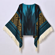 Sciarpa da viaggio da donna, stile etnico, con nappe, modello pullover, calda cappa decorativa da esterno in jacquard