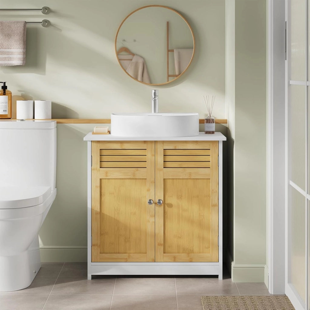 Armadietto Sottolavabo Mobiletto sotto Lavandino per Bagno con Due Ante in Legno