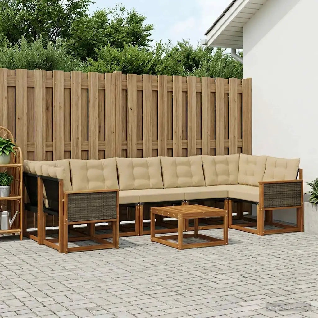 Set di divani da esterno con cuscino 8 pcs Naturale e Beige 3381837