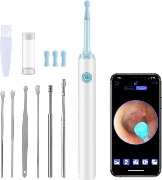 Kit di rimozione cerume con camera - Otoscopio wireless con camera 1080P HD e impermeabile - Kit di rimozione cerume per iPhone, Android