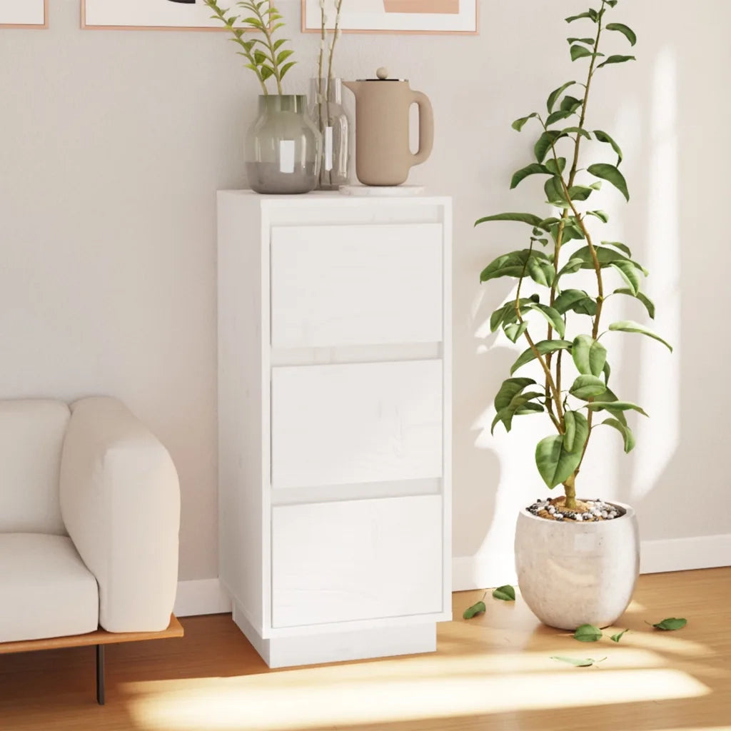 Credenza-Buffet-Armadio da cucina Bianca 32x34x75 cm in Legno Massello di Pino