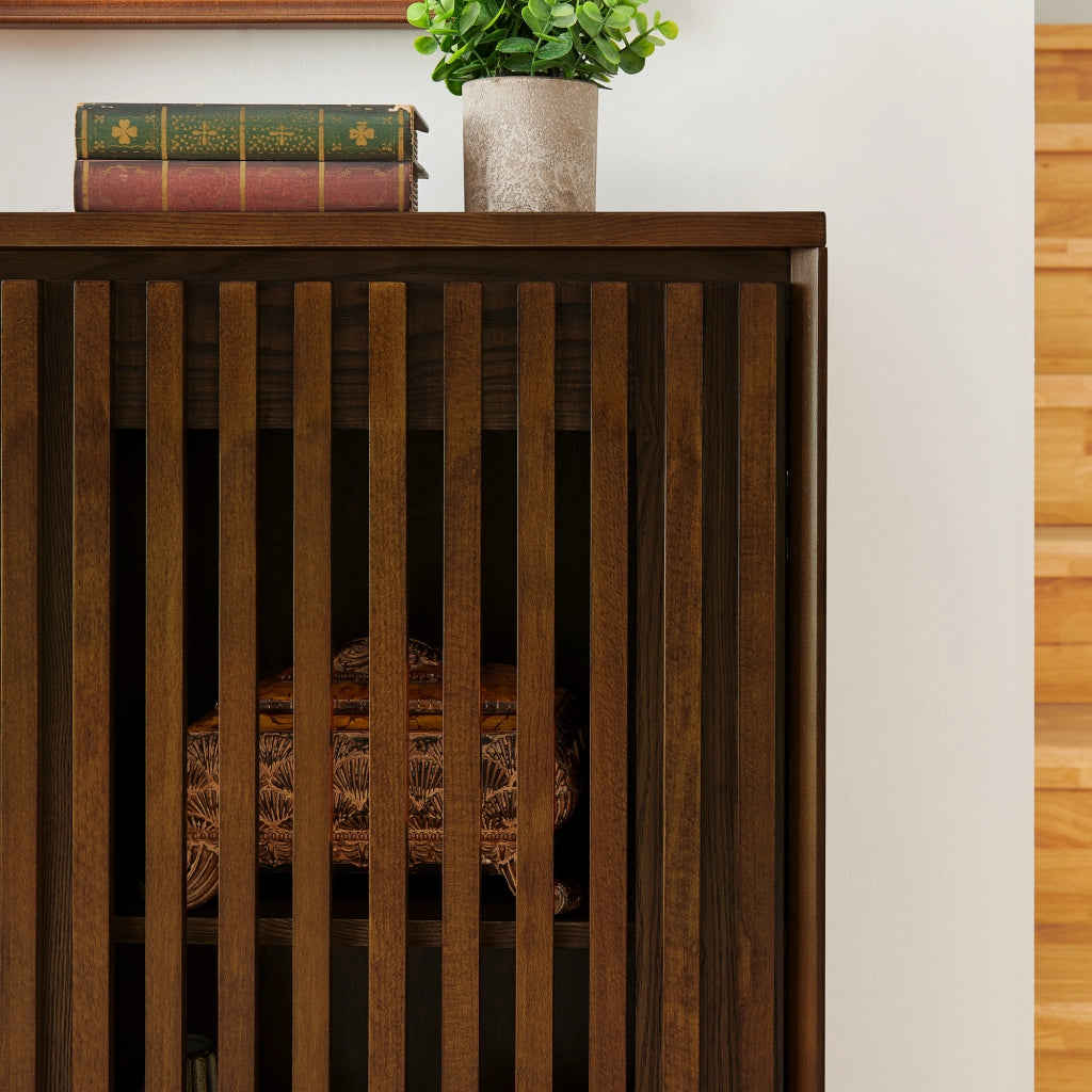 Credenza 99x23.5x82.6 cm con 2 aperture per prese in MDF noce
