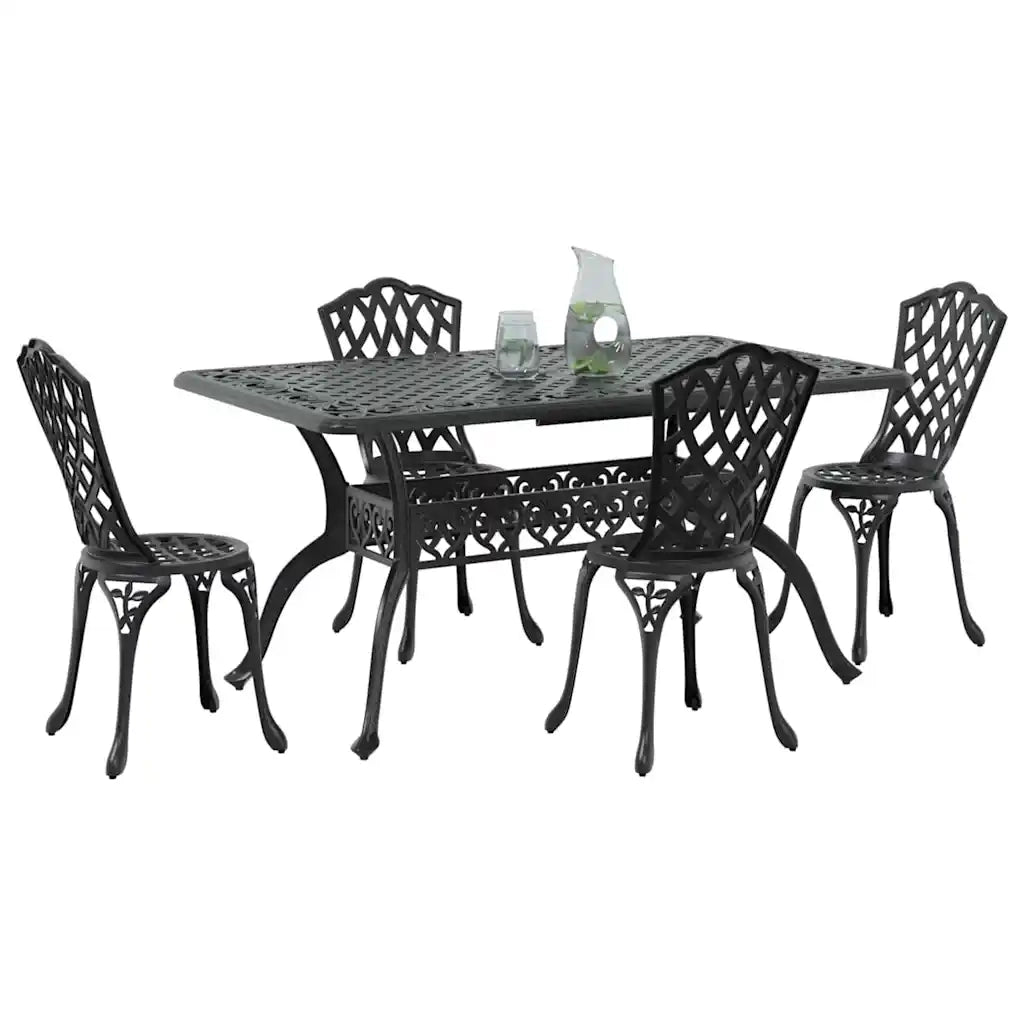 Set da Pranzo per Giardino 5 pcs Nero Alluminio