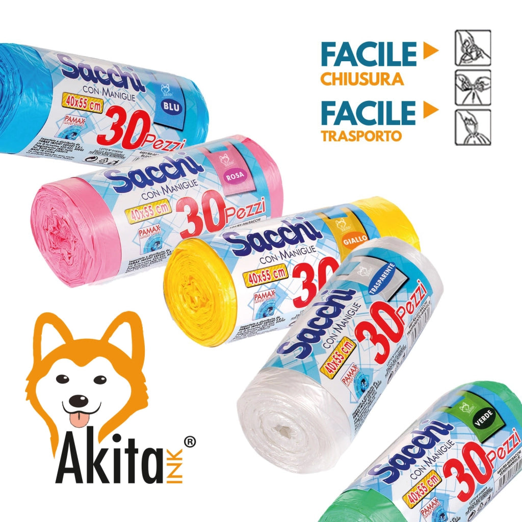 Akitaink Sacchi Nettezza 40x55 con Manici 120pz Colorati