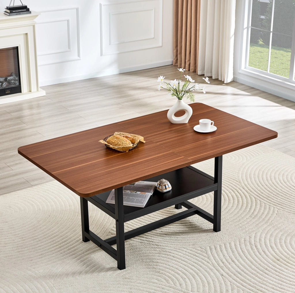 Tavolo da pranzo 160x90x76 cm con ripiano integrato in MDF e metallo nero e noce