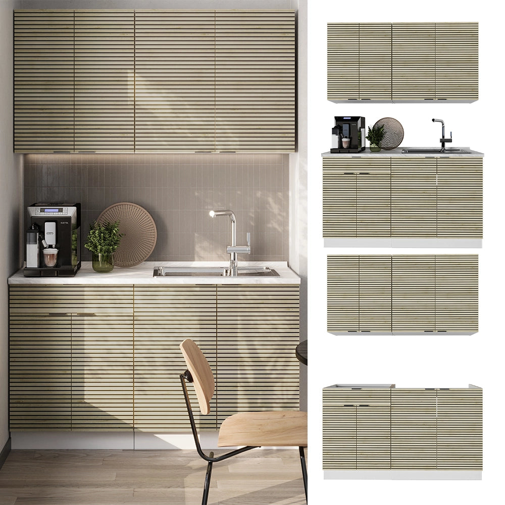 Cucina completa Fame-Line Pannello in quercia/Bianco 140 cm, PL Marmo Vicco
