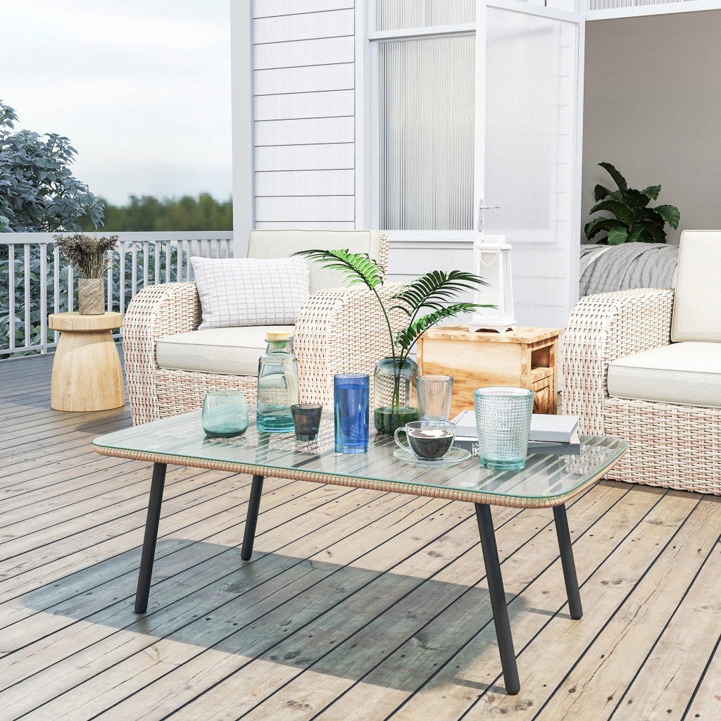 Tavolino da giardino con piano in vetro temperato ¨C Minimal ¨C effetto legno naturale